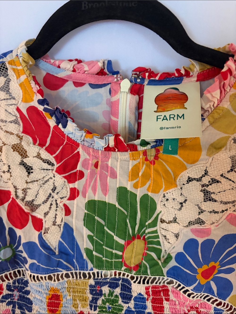 FARM Rio 100% Cotton Multicolor Floral Lace-Trim Long Sleeve Blouse -Sz XL - Picture 2 of 9